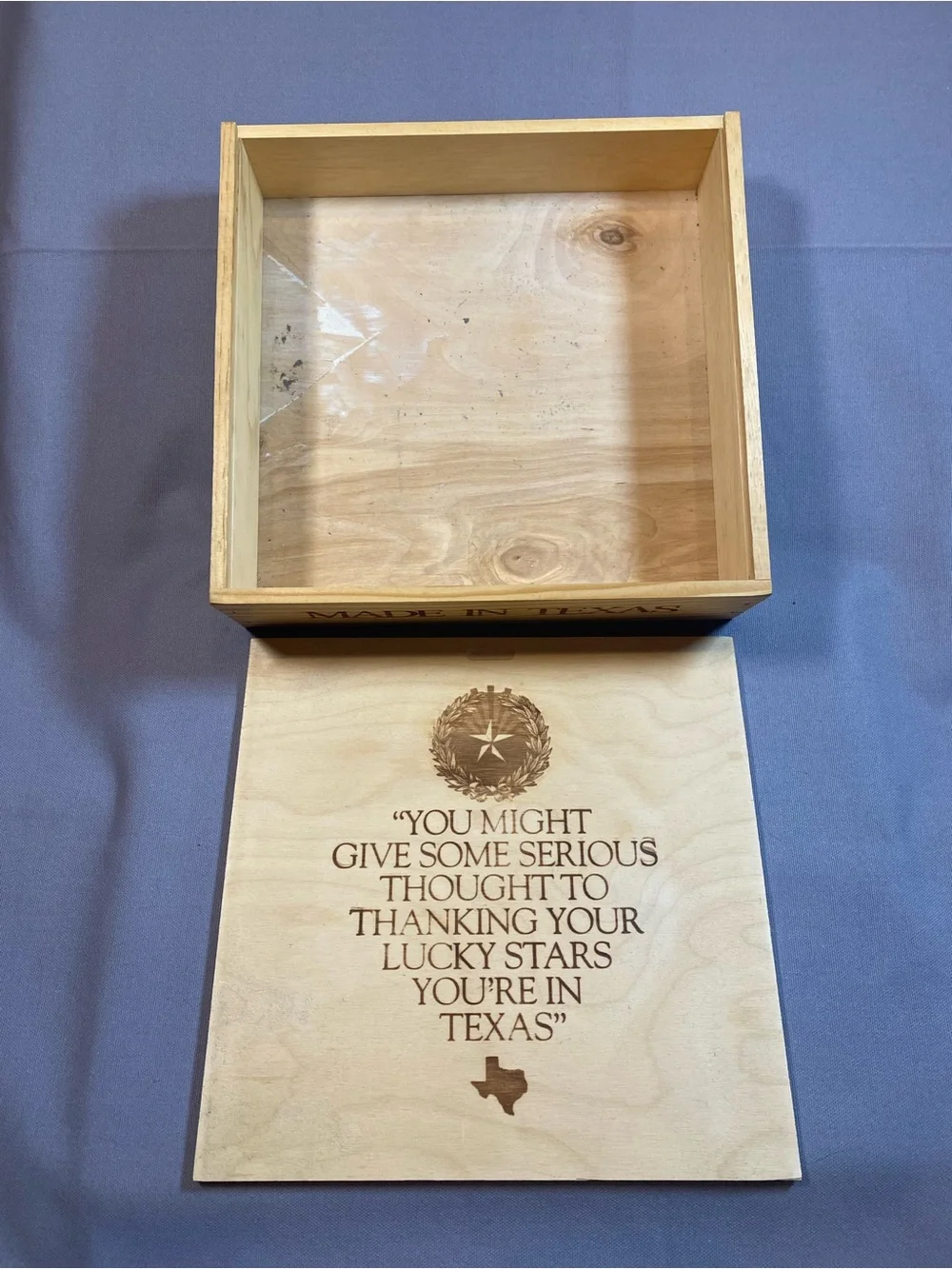 Engraved Texas Quote Wooden Keepsake Box - Natural Wood